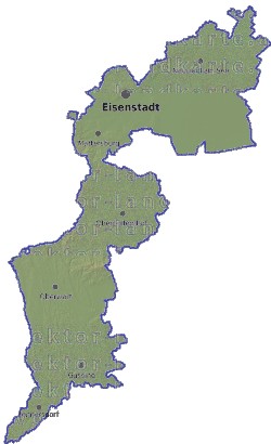 Landkarte und Gemeindekarte Burgenland vielen Orten Hhenrelief