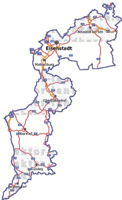Landkarte, Straßenkarte und Gemeindekarte Burgenland vielen Orten