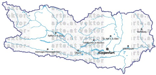 Landkarte und Gemeindekarte Kaernten vielen Orten Flssen und Seen