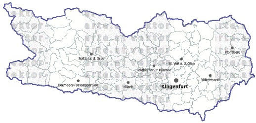Landkarte und Gemeindekarte Kaernten Regionen und Gemeindegrenzen vielen Orten