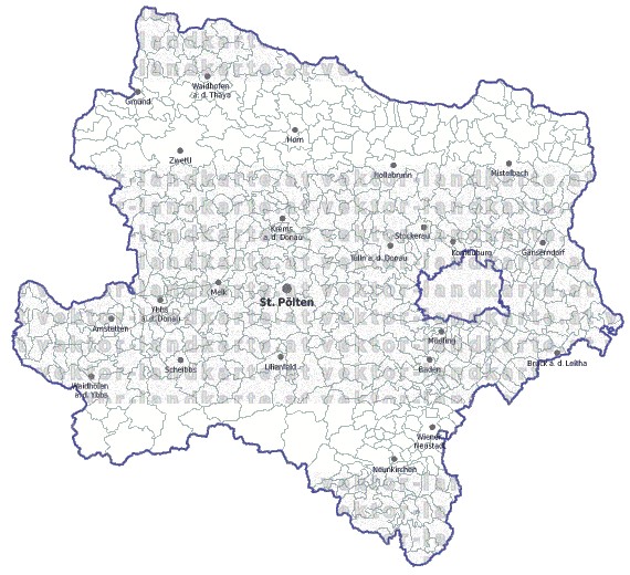 Landkarte und Gemeindekarte Niederoesterreich Gemeindegrenzen vielen Orten