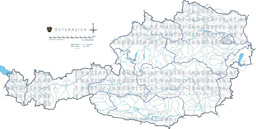 Landkarte Oesterreich Bezirksgrenzen Flssen und Seen