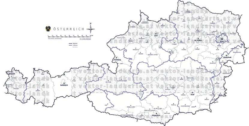 Landkarte und Gemeindekarte Oesterreich Bezirksgrenzen vielen Orten