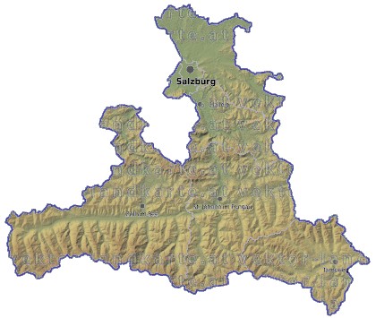 Landkarte und Gemeindekarte Salzburg Bezirksgrenzen vielen Orten Hhenrelief