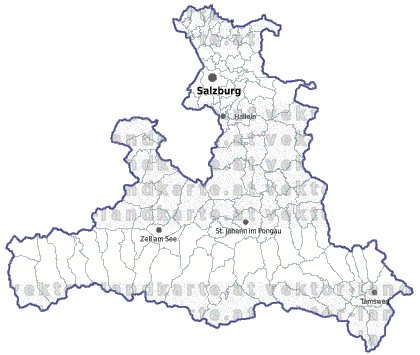 Landkarte und Gemeindekarte Salzburg Regionen und Gemeindegrenzen vielen Orten
