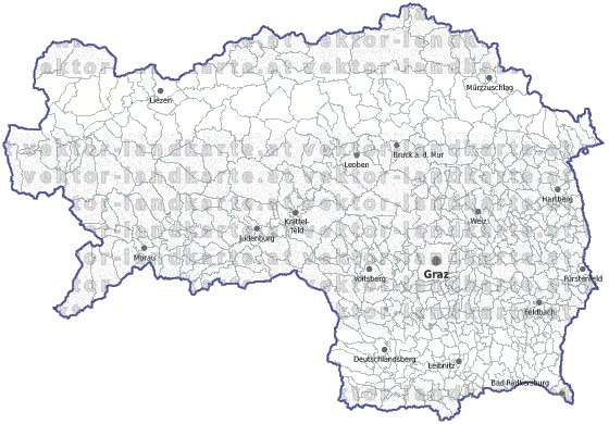 Landkarte und Gemeindekarte Steiermark Bezirksgrenzen und Gemeindegrenzen vielen Orten