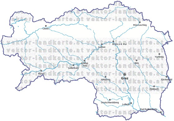 Landkarte und Gemeindekarte Steiermark vielen Orten Flssen und Seen