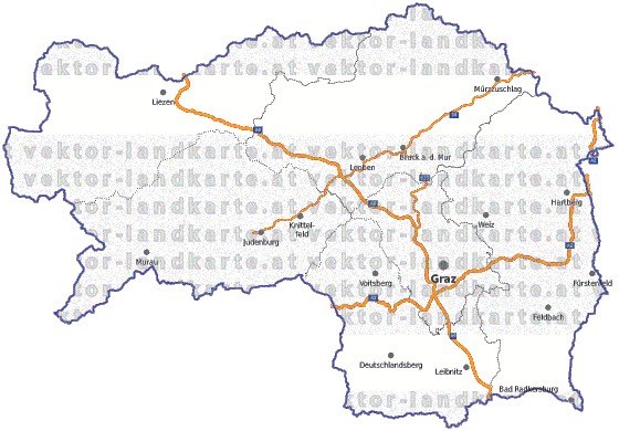 Landkarte, Straßenkarte und Gemeindekarte Steiermark Regionen vielen Orten