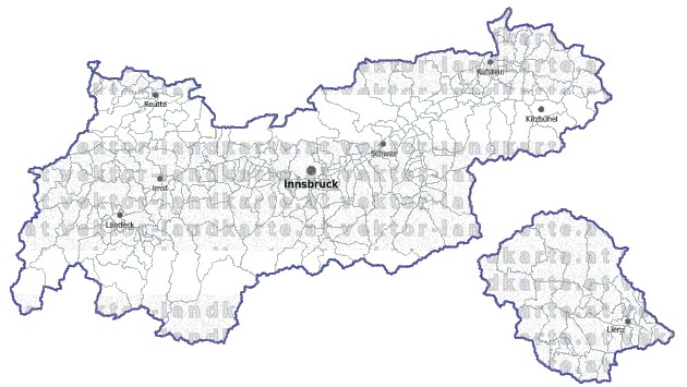 Landkarte und Gemeindekarte Tirol Bezirksgrenzen und Gemeindegrenzen vielen Orten