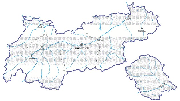 Landkarte und Gemeindekarte Tirol Regionen vielen Orten Flssen und Seen