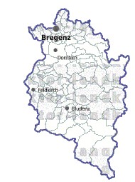 Landkarte und Gemeindekarte Vorarlberg Bezirksgrenzen und Gemeindegrenzen vielen Orten