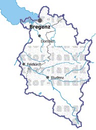 Landkarte und Gemeindekarte Vorarlberg Regionen vielen Orten Flssen und Seen