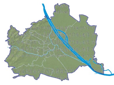Landkarte Wien Bezirksgrenzen Hhenrelief Flssen und Seen