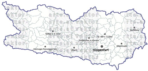 Landkarte und Gemeindekarte Kaernten Regionen und Gemeindegrenzen vielen Orten