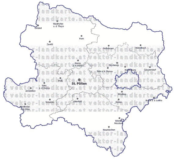 Landkarte und Gemeindekarte Niederoesterreich Regionen vielen Orten