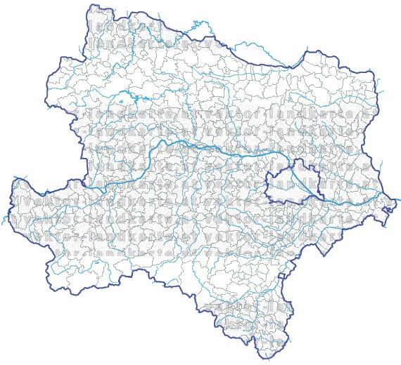 Landkarte und Gemeindekarte Niederoesterreich Regionen und Gemeindegrenzen Flssen und Seen