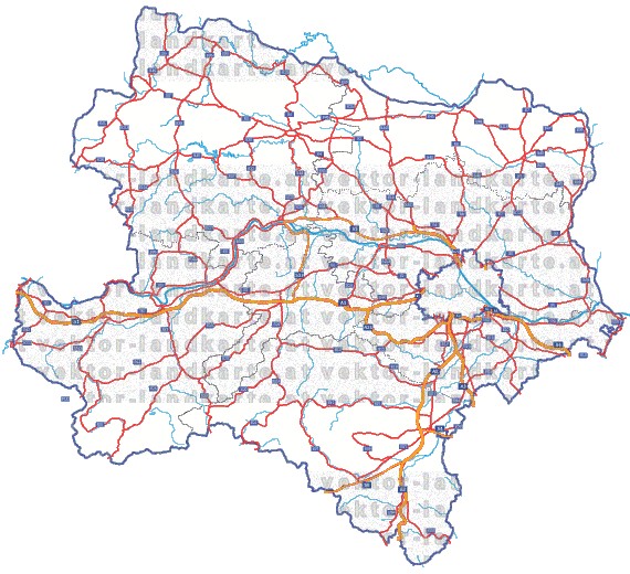 Landkarte und Straßenkarte Niederoesterreich Regionen Flssen und Seen