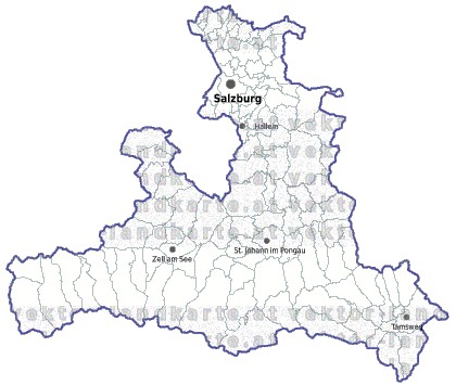 Landkarte und Gemeindekarte Salzburg Regionen und Gemeindegrenzen vielen Orten