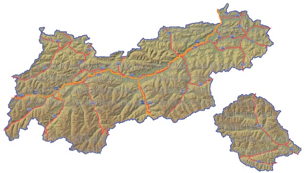 Landkarte und Straßenkarte Tirol Hhenrelief